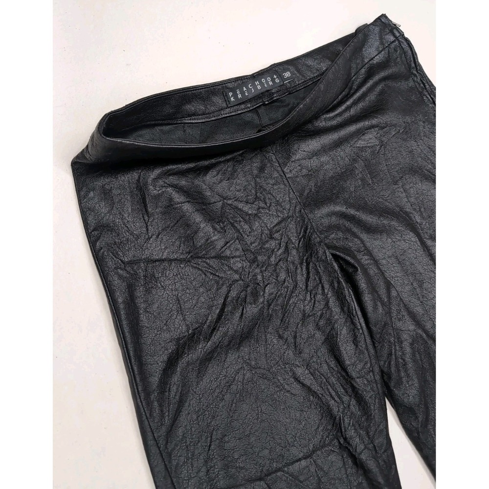 Peachoo Krejberg Women's 38 Black Faux Leather Slim Fit Pants Stretchy Ankle Zip